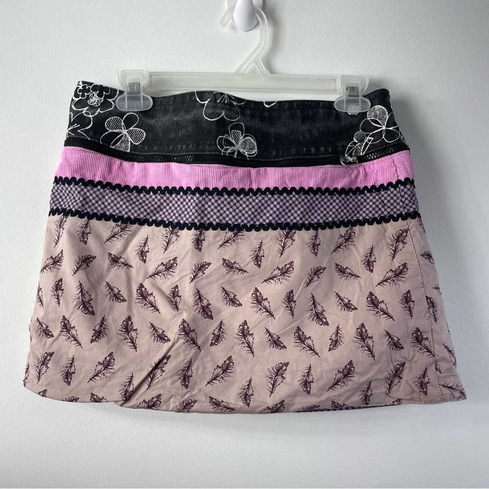 Zand Boho Mini Skirt Canvas Multiway Zipper Pink Floral Hippie Soft Grunge